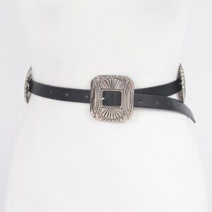 Faux Leather Western Style Multi Metal Belt